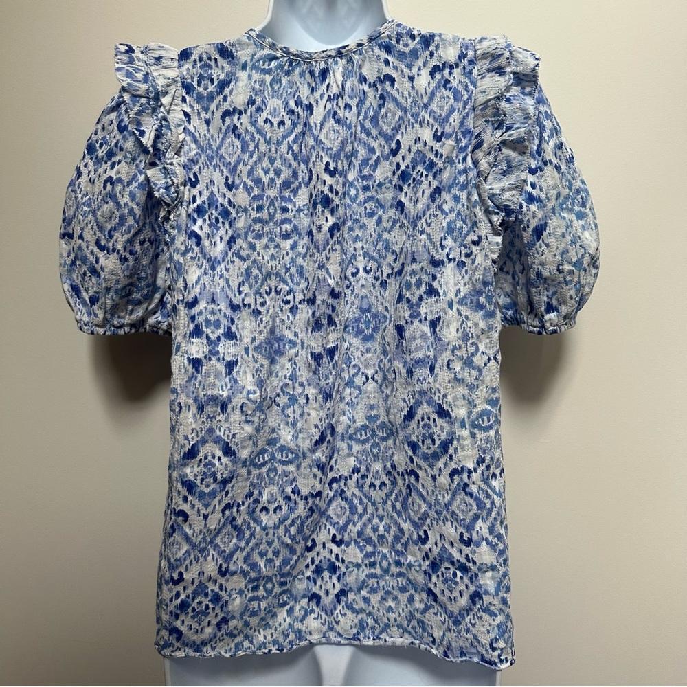 Olivaceous Blue and White Puff Sleeve Top - Picture 5 of 8